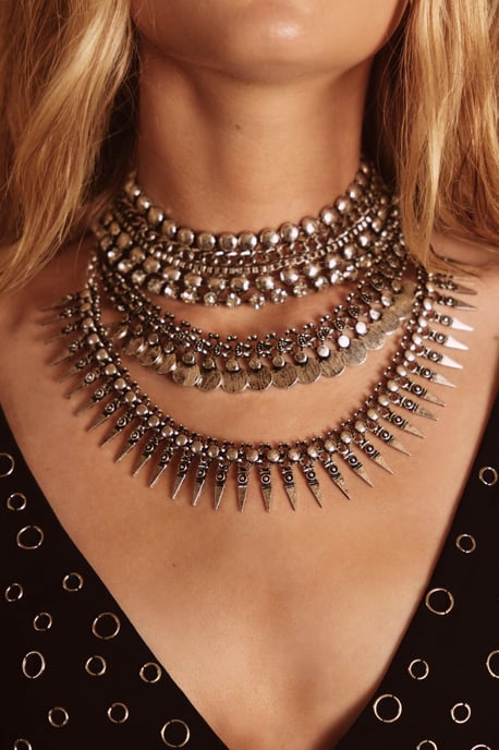 Premium Diamante Coin & Spike Layered Necklace