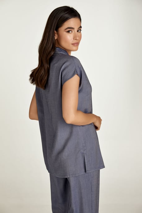 Blue Denim Style Sleeveless Top