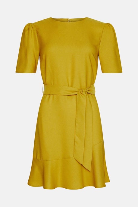 Fluted Hem Tie Waist Flippy Dress