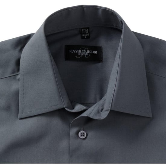 Russell Collection Mens Short Sleeve Poly-Cotton Easy Care Poplin Shirt (Convoy Grey) - Image 3