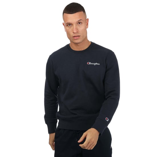 Men's Champion Crew Neck Small Script Logo Sweatshirt in Navy - Image 1