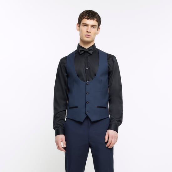 River Island Mens Waistcoat Navy Slim Fit Tuxedo