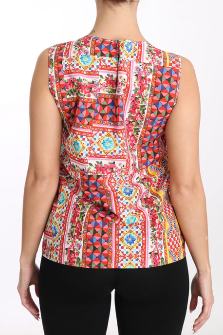 Dolce & Gabbana Women's Carretto Print Pure Cotton Tank Top Floral Blouse - Image 2