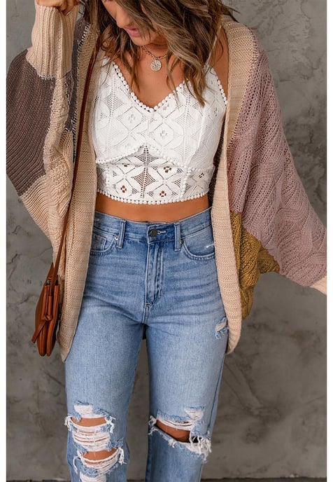 Women's Loose Open Front Knitted Cardigan in Brown - Image 1
