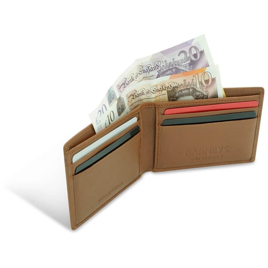 BARNEYS ORIGINALS Real Leather Bi Fold RFID Wallet in Tan