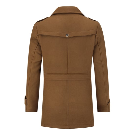 Men's Winter Thickened Solid Color Lapel Casual Wool Coat with Striped Collar Camel