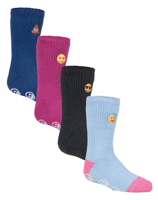 Barn 4 par Emoji-sockor - värmehållare - termosockor för flickor och pojkar - Emoji Mix - Image 1