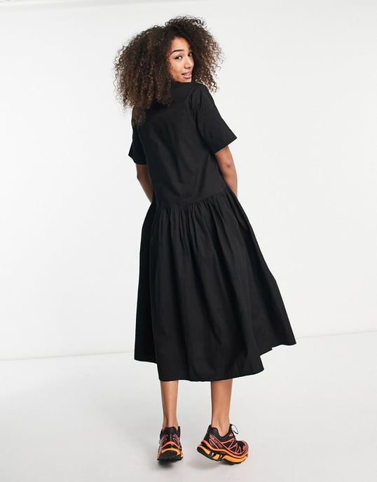 ASOS DESIGN twill collared button midi smock dress in black