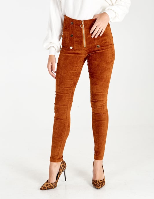 Corduroy Zip Front Button Trousers
