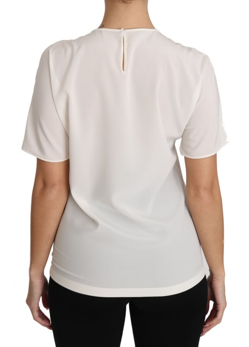Dolce & Gabbana Dam Vit Silke Stretch #dgfamily T-shirt - Image 3
