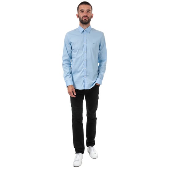 Men's Lacoste Slim Fit Stretch Cotton Poplin Shirt in Blue - Image 3