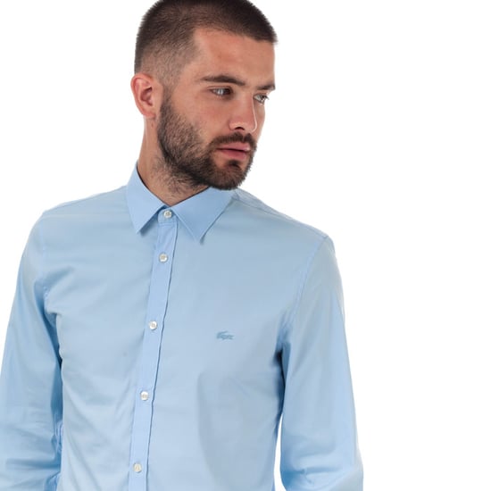 Men's Lacoste Slim Fit Stretch Cotton Poplin Shirt in Blue - Image 4