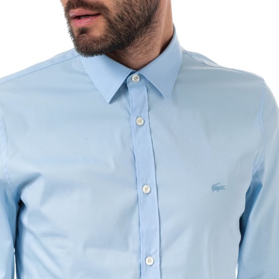 Men's Lacoste Slim Fit Stretch Cotton Poplin Shirt in Blue - Image 5