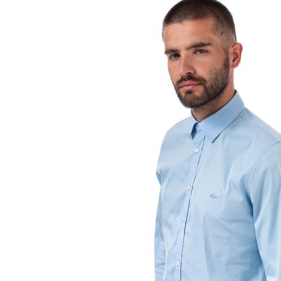 Men's Lacoste Slim Fit Stretch Cotton Poplin Shirt in Blue - Image 6