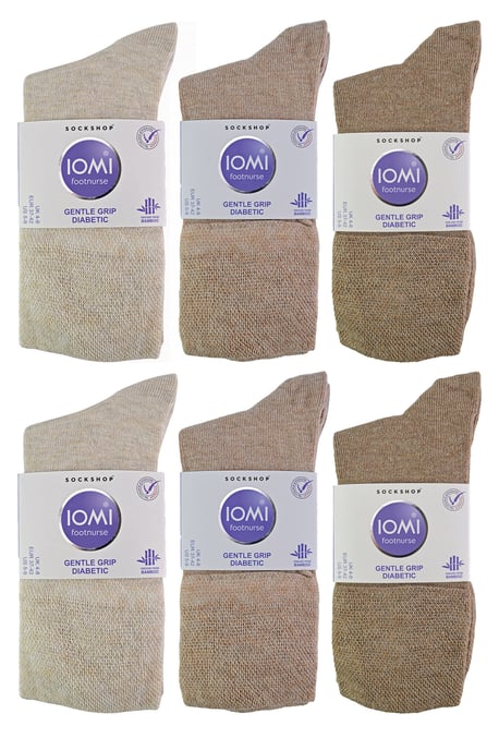 IOMI - 12 Pair Multipack Ladies Diabetic Bamboo Socks | Womens Extra Wide Seamless Socks with Non Elastic Gentle Grip Top - Beige - Image 2