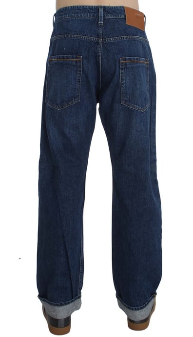 Acht Men's Blue Wash Cotton Baggy Loose Fit Jeans