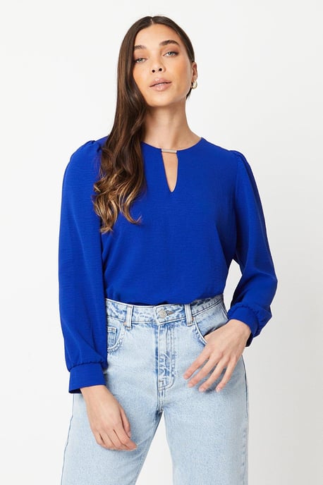 Petite Trim Overhead Short Sleeve Blouse