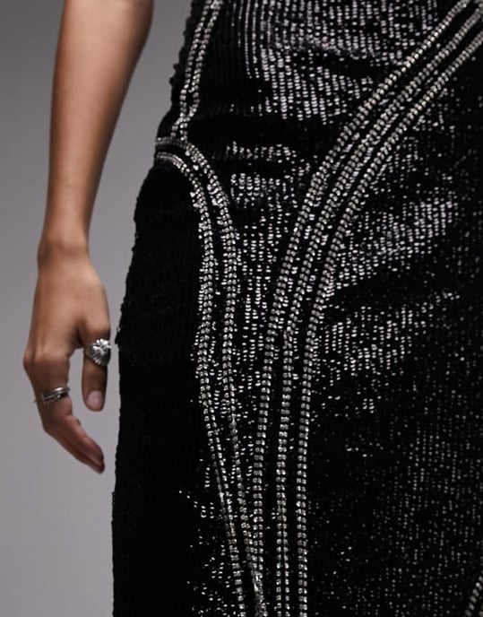 Topshop embellished diamante midi dress in black