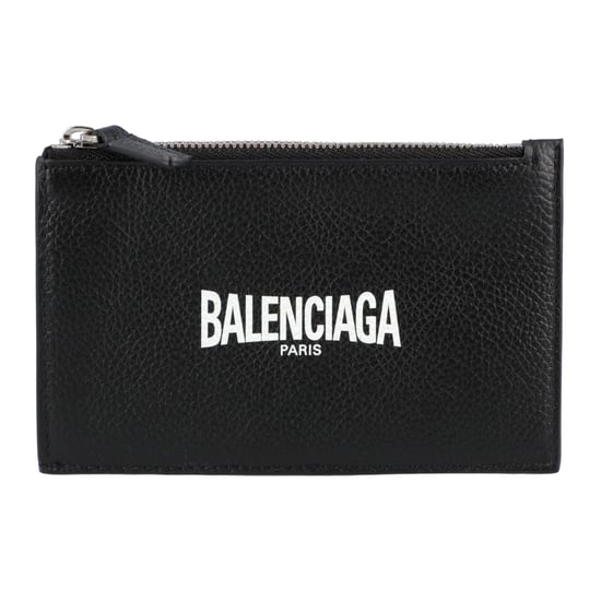 Balenciaga Leather Logo Zip Card Holder Black