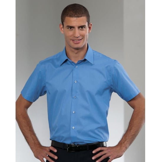 Russell Collection Mens Short Sleeve Poly-Cotton Easy Care Poplin Shirt (Corporate Blue) - Image 2