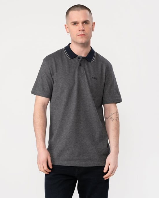 BOSS Orange Oxford New Mens Contrast Collar Short Sleeve Polo Shirt - Image 1