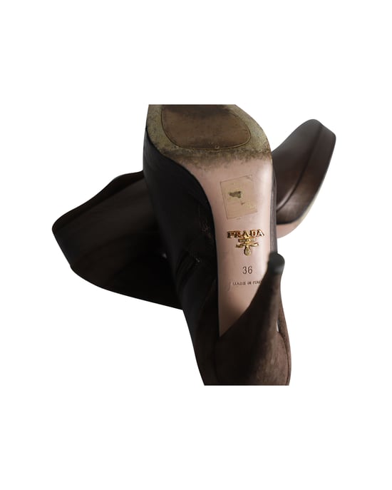 Prada Suede-Trim Booties in Brown Leather - Image 6