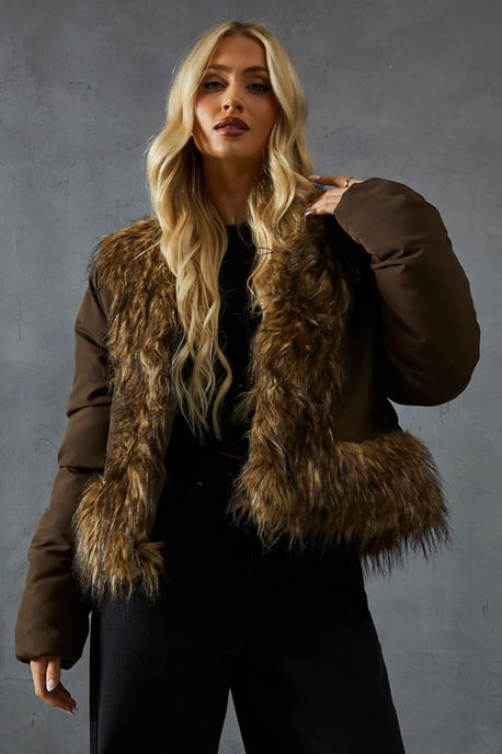 Faux Fur Trim Puffer Coat