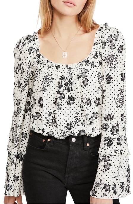 Free People Womens Blouse White Ivory Polka Dot Floral Bodysuit