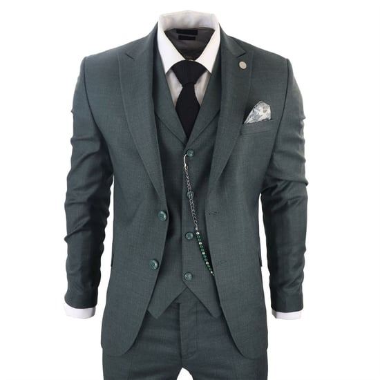 Men's Classic 3-Piece Plain Green Suit - Image 2