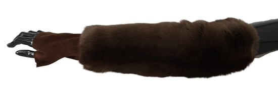 Dolce & Gabbana Kvinnors Bruna Armbågs-långa Fingervantar i Pälsgarn - Image 4