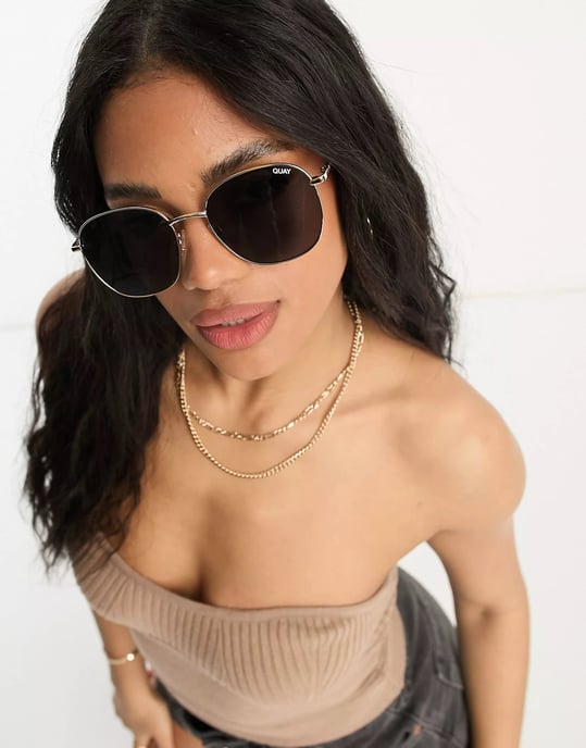 Quay Mens Jezabell Round Sunglasses In Gold/Smoke - Image 4