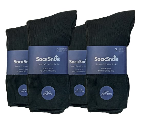 12 par multipack herrstrumpor i 100% bomull för diabetiker | Sock Snob | ribbade, icke elastiska, lösa strumpor med vid topp - TSFD01 - Image 2
