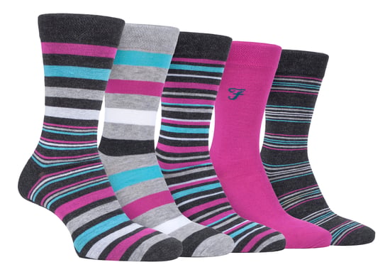 Farah - Mens 5 Pack Natural Organic Bamboo Bright Striped Patterned Socks - Image 1