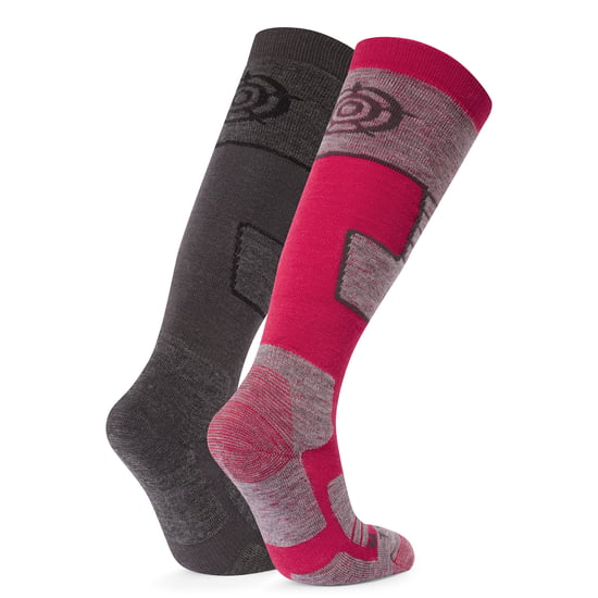 Linz 2 Pack Womens Ski Socks Dark Grey Marl/Dark Pink