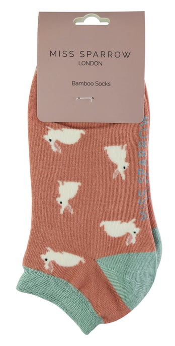 Ladies Bamboo Trainer Socks | Miss Sparrow | Breathable Low Cut Socks for Women - Rabbits (Pink) - Image 2