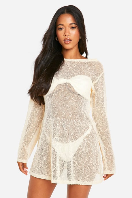 Popcorn Crochet Open Back Beach Mini Dress