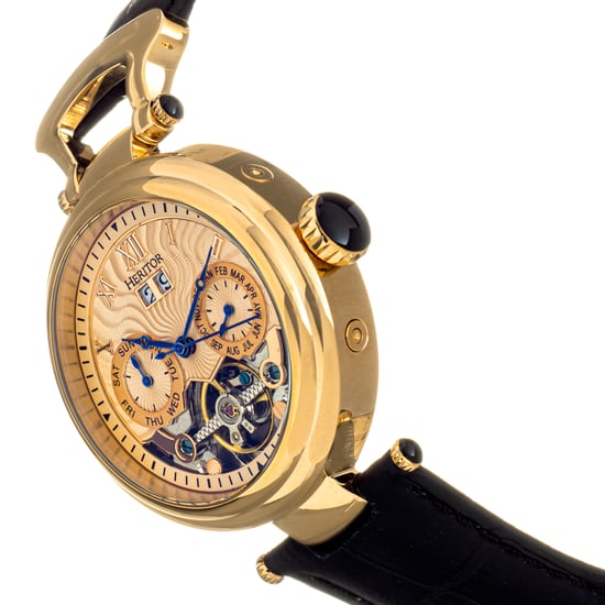 Heritor Automatic Ganzi Semi-Skeleton Leather-Band Watch