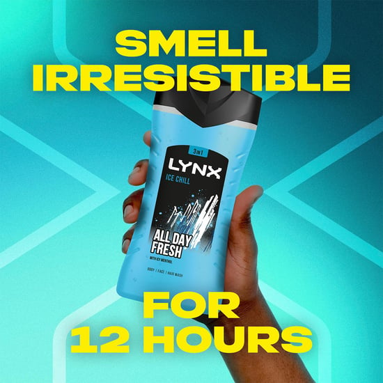Lynx Ice Chill 12-H Refreshing Fragrance Shower Gel Body Wash for Men, 3x225ml