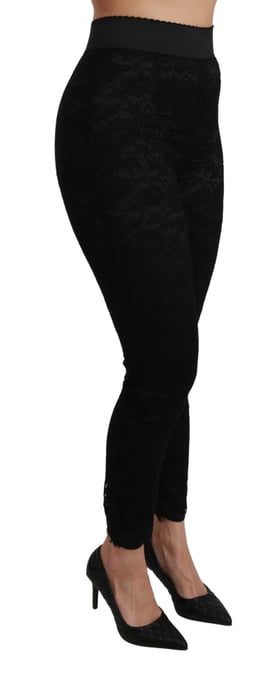 Dolce & Gabbana Women's Black Lace Skinny High Waist Cotton Pants
