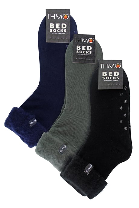 3 Pack Mens Bed Socks with Grips | THMO | Cosy Thermal Slipper Lounge Socks - Assorted - Image 2