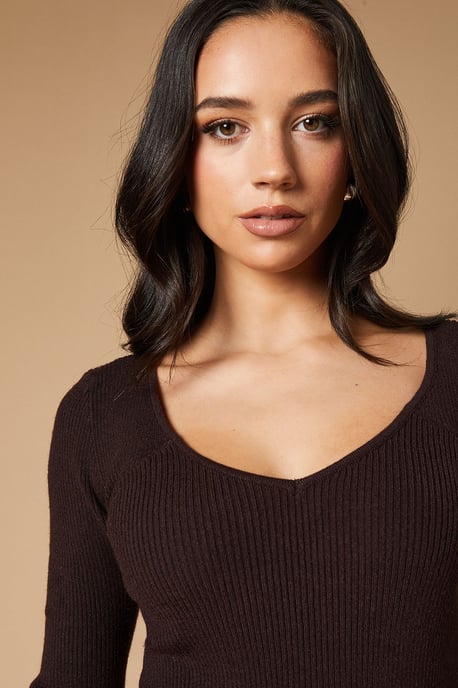 Sweetheart Neck Wide Sleeve Rib Top