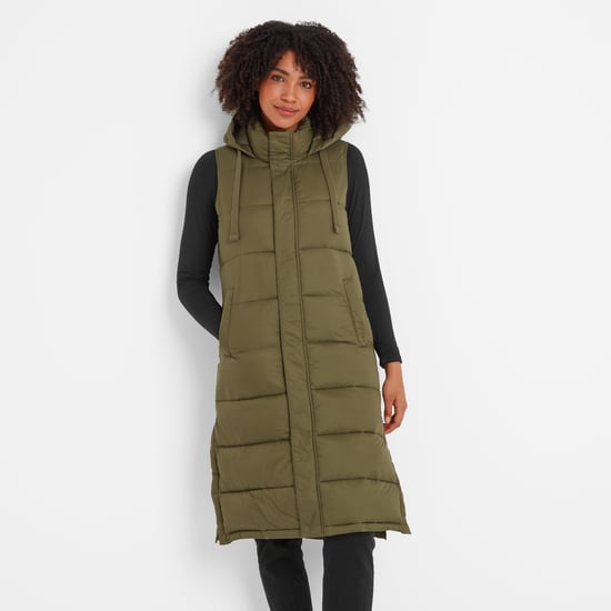Newall Womens Long Padded Gilet Khaki
