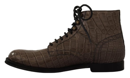 Dolce & Gabbana Men's Gray Crocodile Leather Derby Boots - Image 4