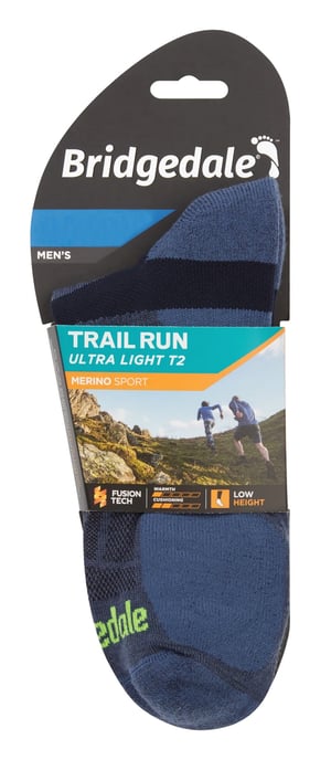 Bridgedale - Mens Running Ultralight Merino Low Socks - Blue - Image 2