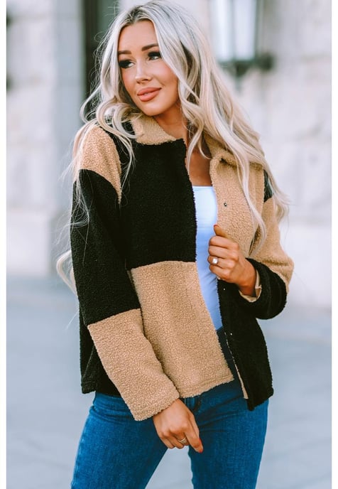 Women's Checkered Sherpa Jacket in Black - Image 1