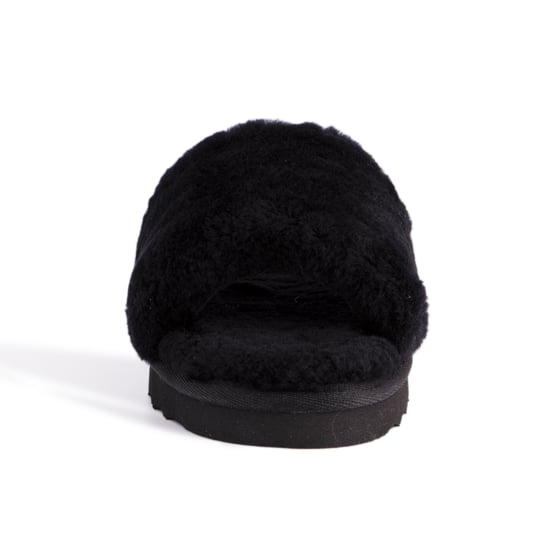 Aus Wooli Australia Womens Sheepskin Fluff Slide Slippers Black