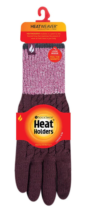 Heat Holders - Ladies Thermal Gloves for Winter in Kisdon Style - Mulberry - Image 2