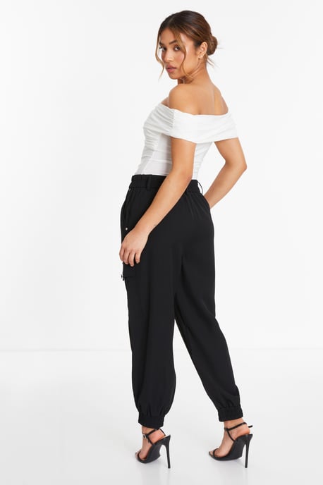 Petite Black High Waist Cargo Trouser
