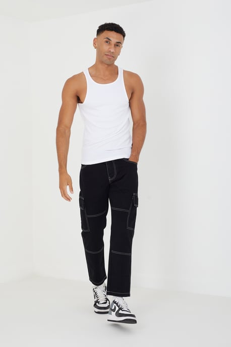 Brave Soul Mens Cargo Jeans Loose Fit Combat Jeans - Image 3