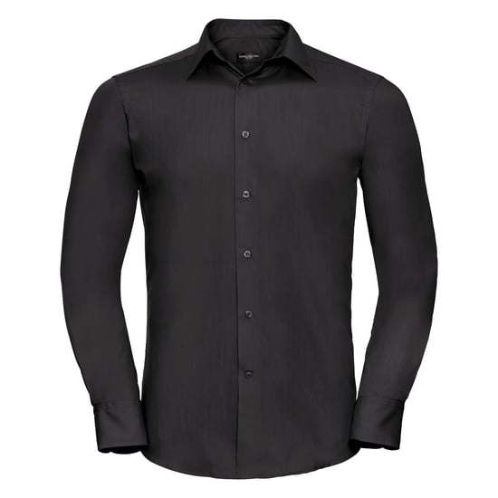Russell Collection Mens Long Sleeve Poly-Cotton Easy Care Tailored Poplin Shirt (Black) - Image 1
